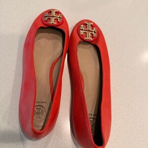 Tory Burch Vibrant Red Flats with Gold Logo